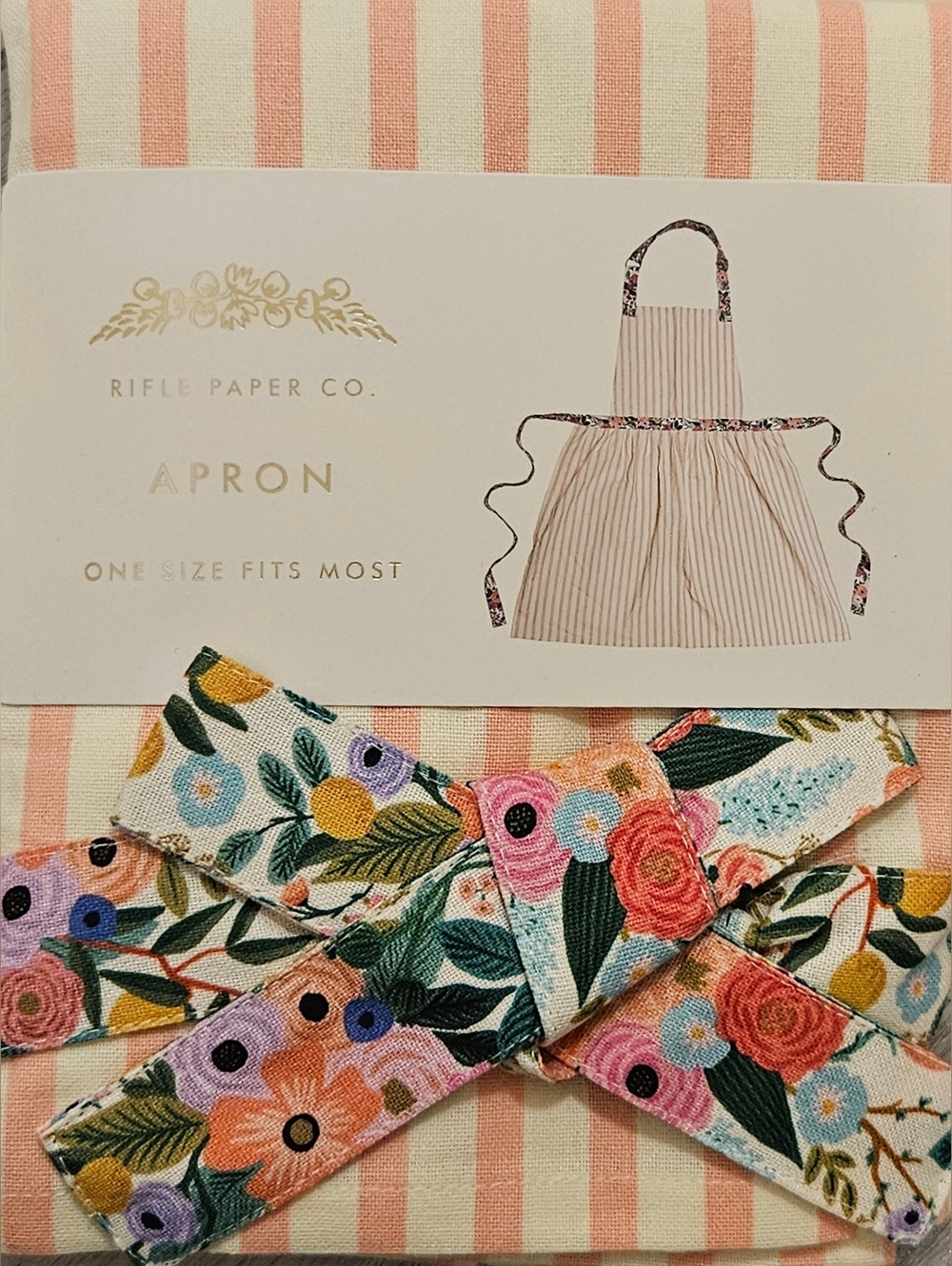 Rifle Paper Co. Rose Stripe Floral Wrap Cook Apron 100% Cotton One Size